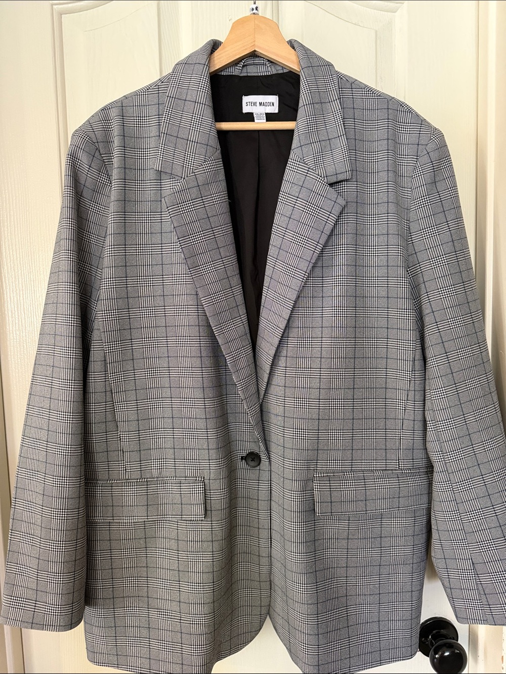 Steve Madden Gray Glen Plaid Single-Button Blazer